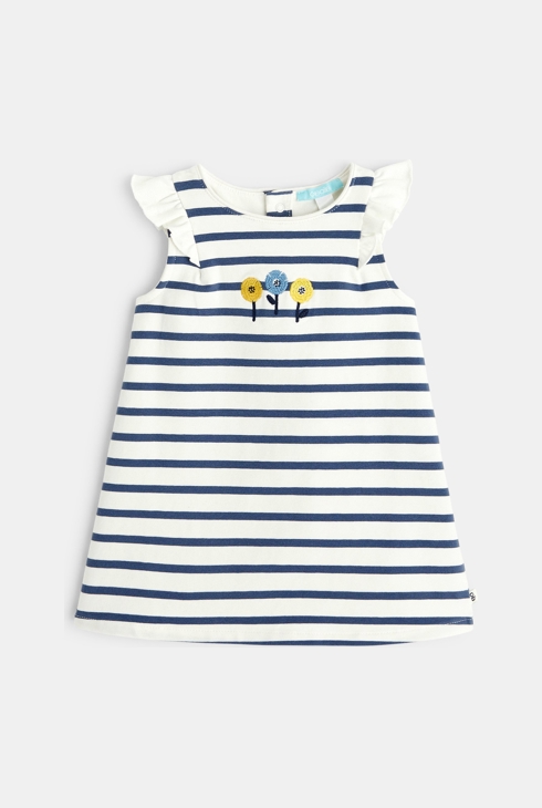 Robe rayée molleton léger bleue bébé fille