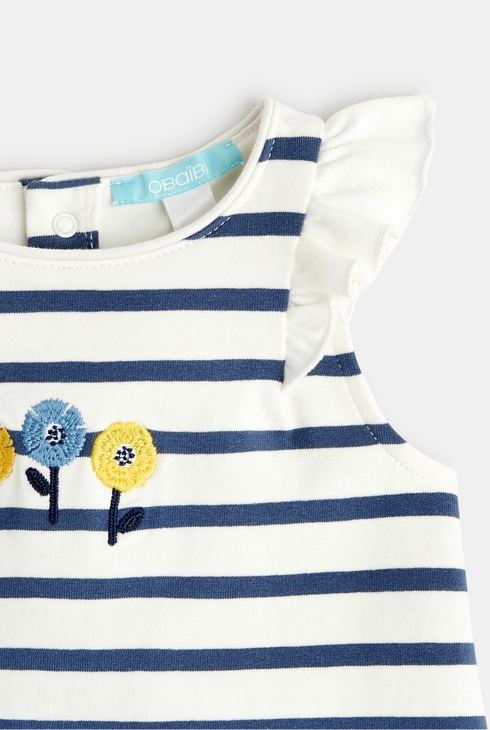 Robe rayée molleton léger bleue bébé fille