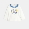 T-shirt col pétale fleurs brodées