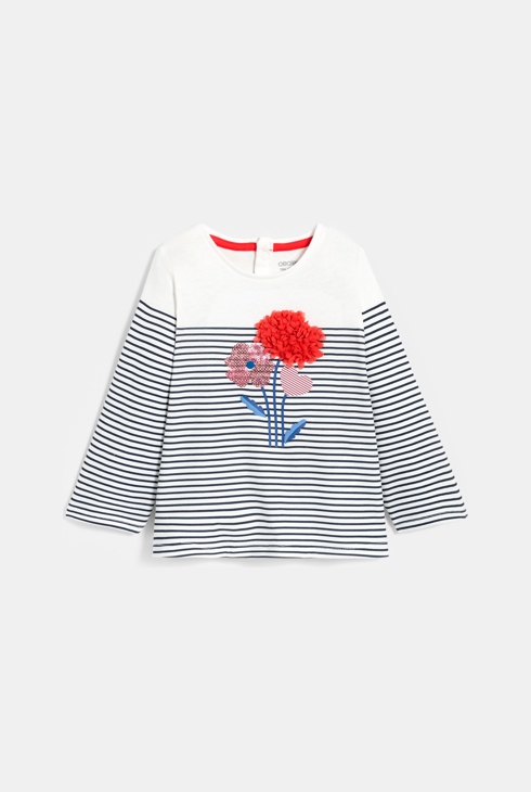 Gestreiftes rosa Baby-T-Shirt mit Blumenmotiv für Mädchen 1