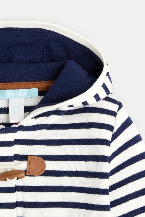 Gestreiftes Molton-Sweatshirt mit Reißverschluss und Kapuze Blau Baby Jungen