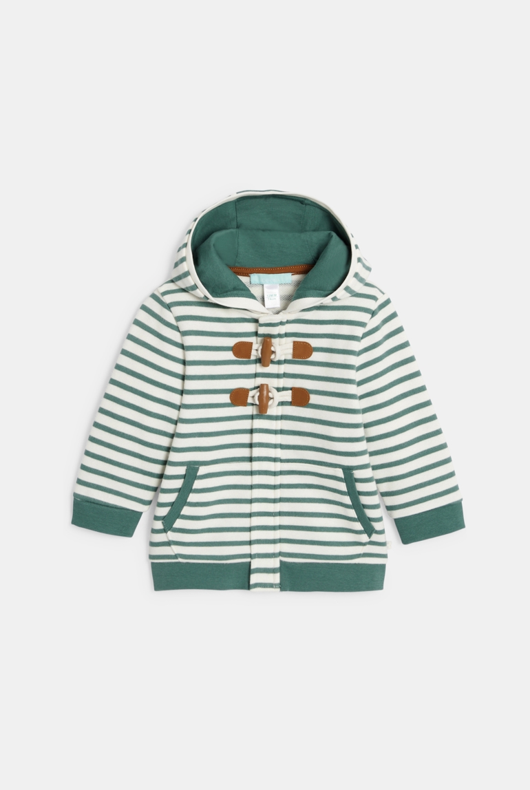 Sweat molleton rayé zippé à capuche vert bébé garçon 1
