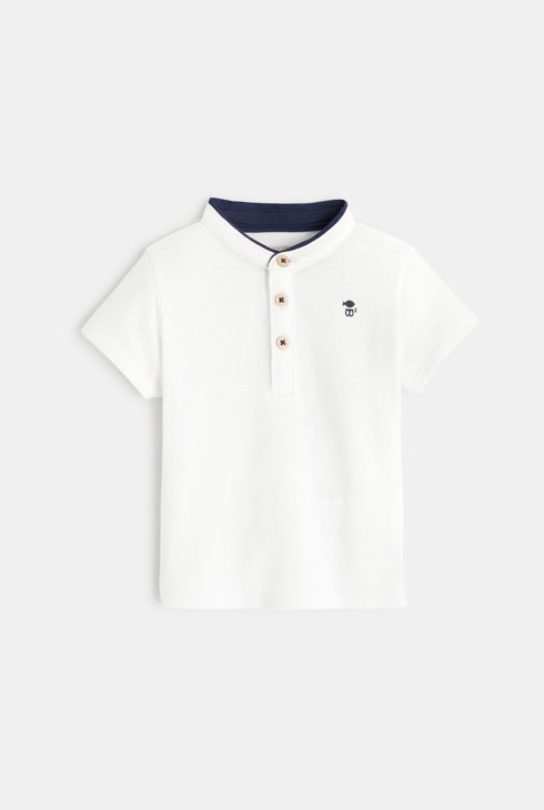 Kurze Denim-Latzhose und T-Shirt mit tunesischem Kragen Blau Baby Jungen 2