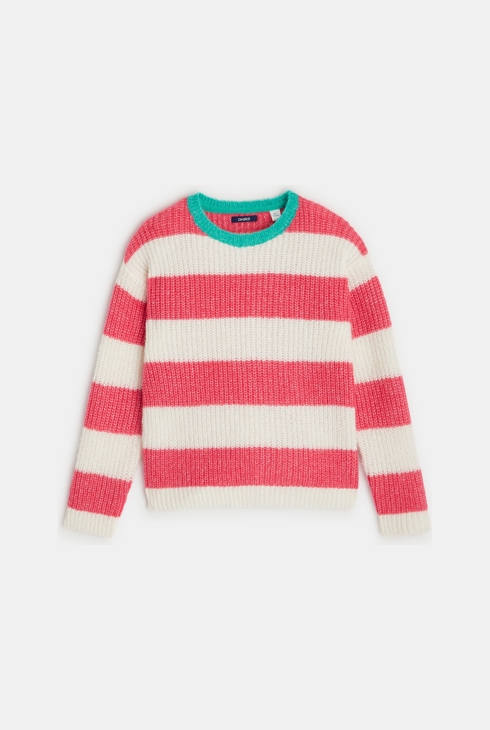 Gerippter Streifenpullover Rosa Mädchen 1