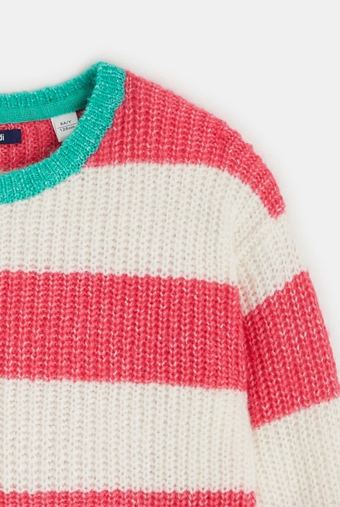 Gerippter Streifenpullover Rosa Mädchen 2