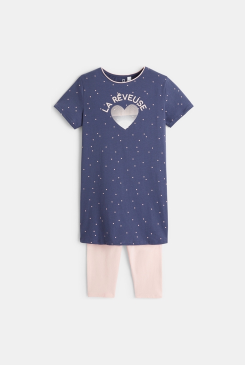Pyjama 2 pièces en jersey bleu fille 1