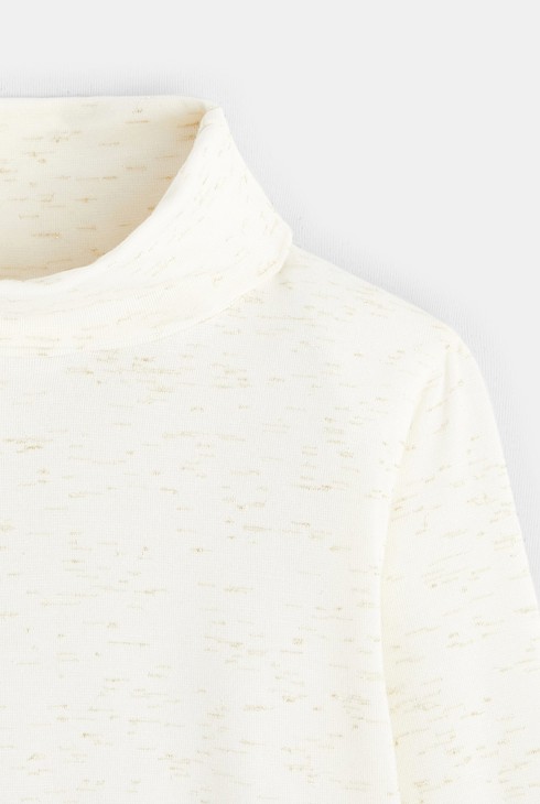 Koszulka z golfem melanż z połyskiem beżowy dziewczynka 2
