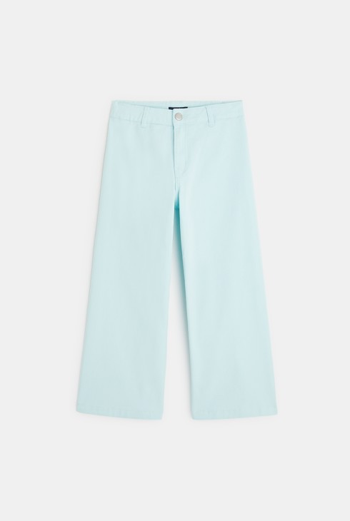 Široke hlače iz modrega raztegljivega platna modra deklica 1