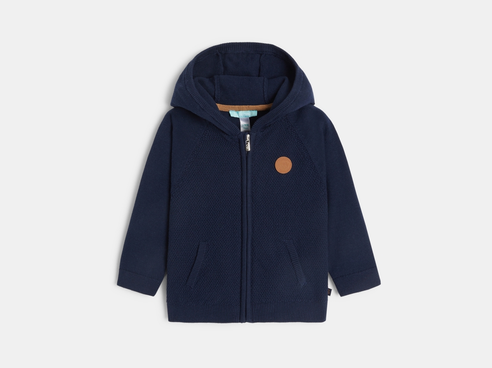 Gilet zippé maille à capuche bleu bébé garçon 1