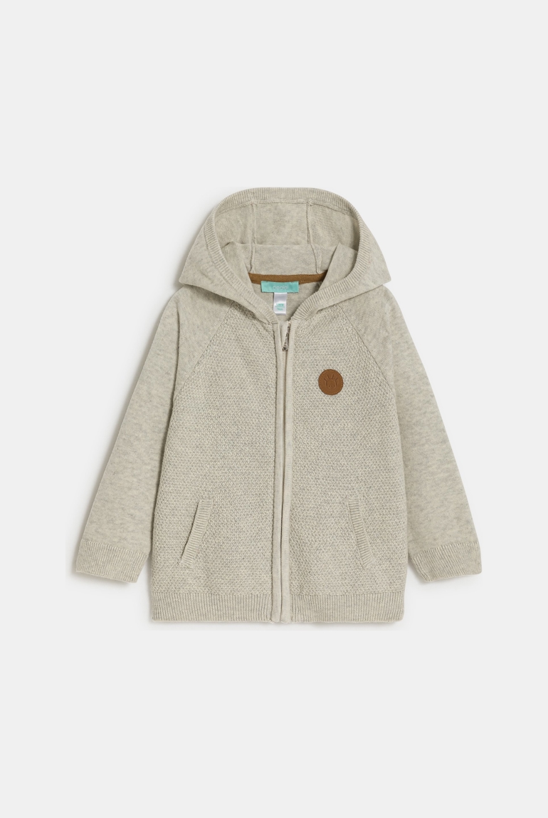 Gilet zippé maille à capuche gris bébé garçon 1