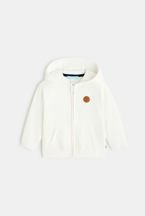 Bluza z kapturem dzianiny na suwak biały niemowlę chłopiec 1