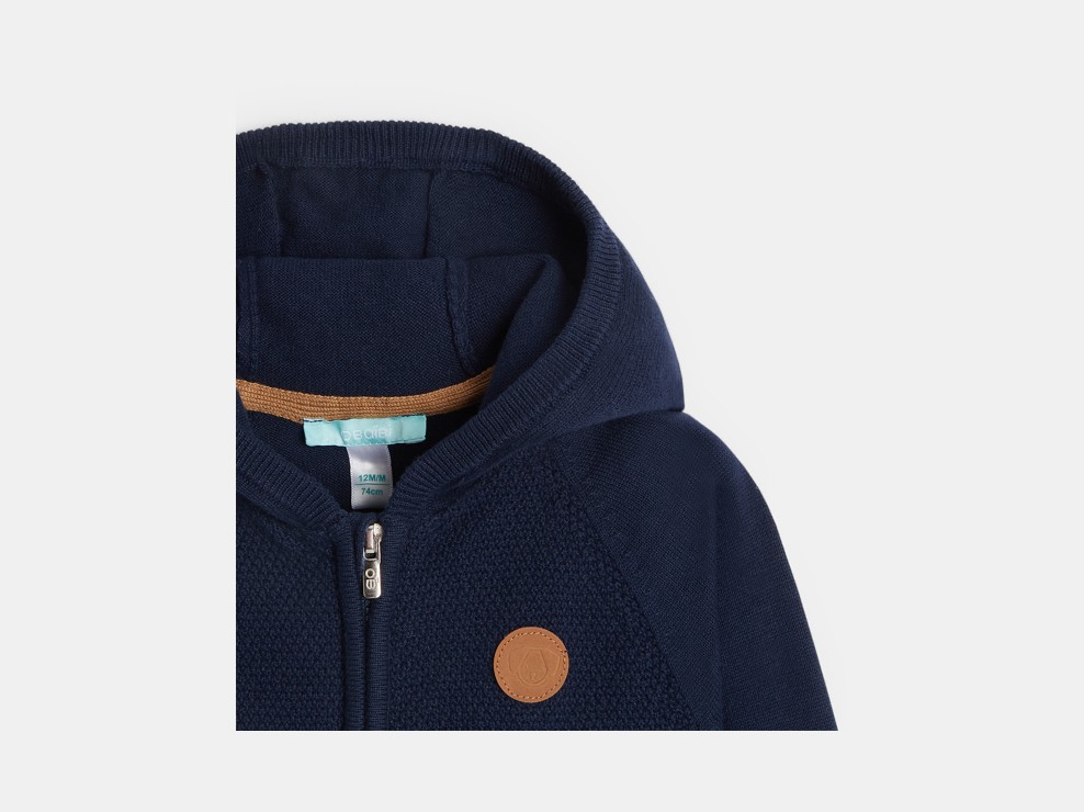 Gilet zippé maille à capuche bleu bébé garçon 2