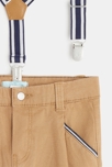 Pantalon coton fantaisie à bretelles clipsées marron bébé garçon 3