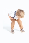 Pantalon coton fantaisie à bretelles clipsées marron bébé garçon 1