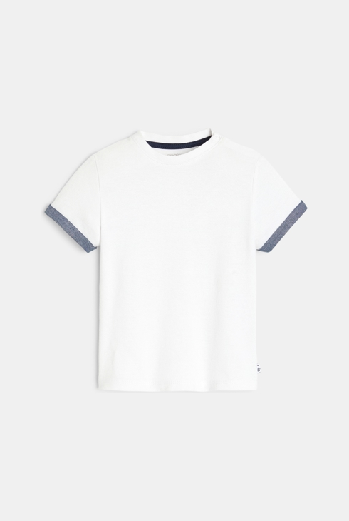 Kurze modische Latzhose und T-Shirt aus Pikee-Strick Beige Baby Jungen 2