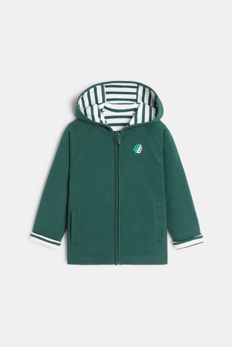 Sweat zippé à capuche réversible vert bébé garçon 1