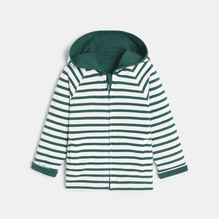 Sweat zippé à capuche réversible vert bébé garçon 3