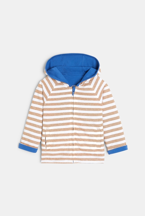 Sweat zippé à capuche réversible marron bébé garçon