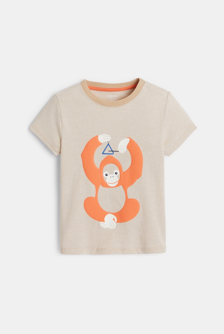 Gestreiftes T-Shirt mit geprägtem Affen Weiß Baby Jungen 1