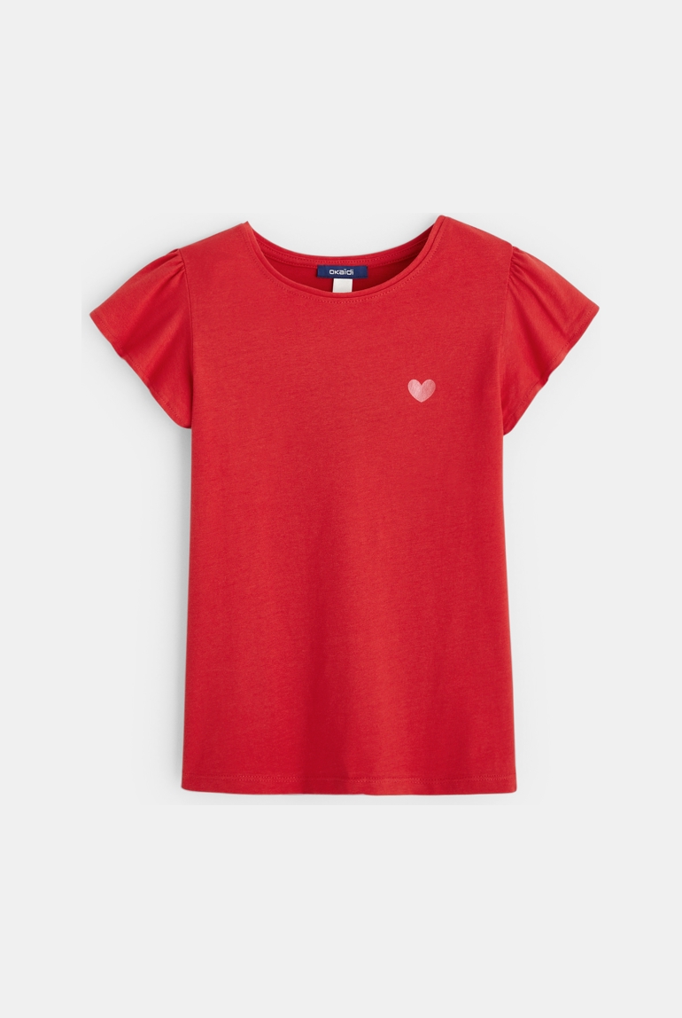 Camiseta de manga corta con volantes violeta niña 1