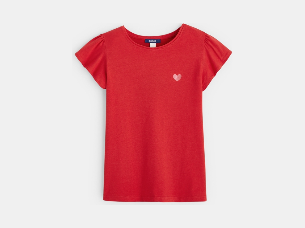 Camiseta de manga corta con volantes violeta niña 1