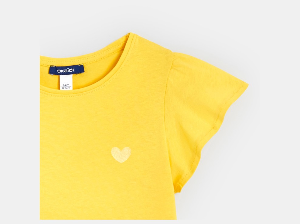 Koszulka z falbankowym krótkim rękawem żółty dziewczynka 2