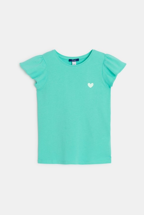 Zielona koszulka z krótkim rękawem z falbanką dla dziewczynki 1