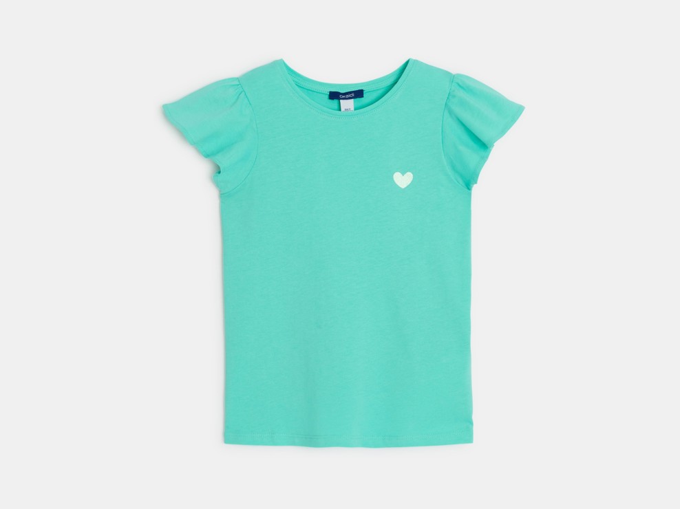 Zielona koszulka z krótkim rękawem z falbanką dla dziewczynki 1