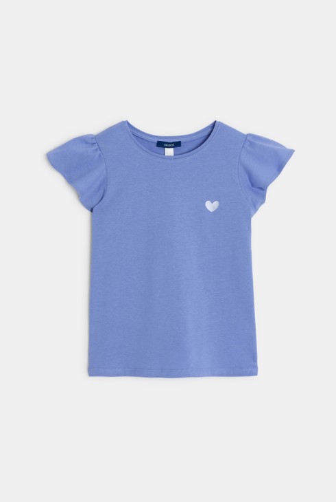 Koszulka z krótkim rękawem z falbankami fioletowa dla dziewczynki 1