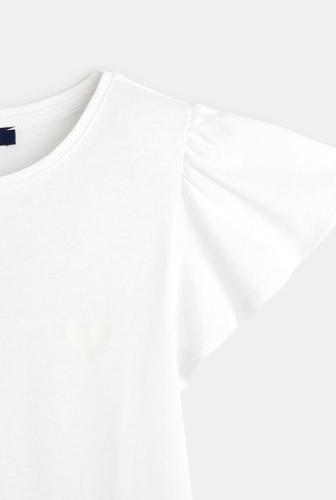 T-shirt à manches courtes volantées blanc fille