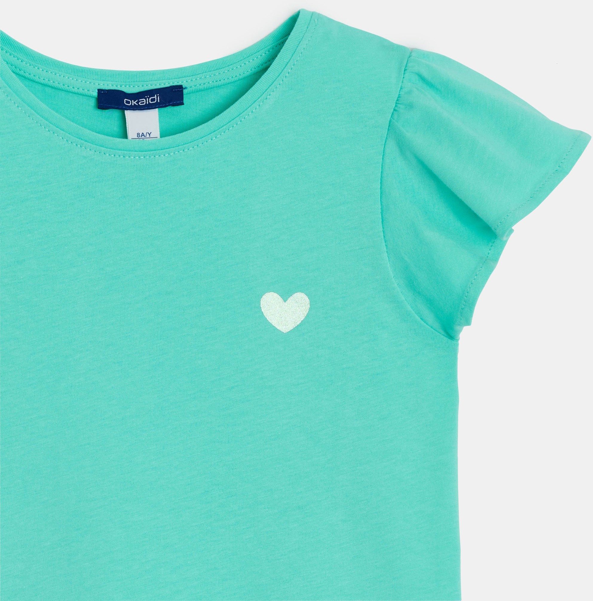 Zielona koszulka z krótkim rękawem z falbanką dla dziewczynki 2