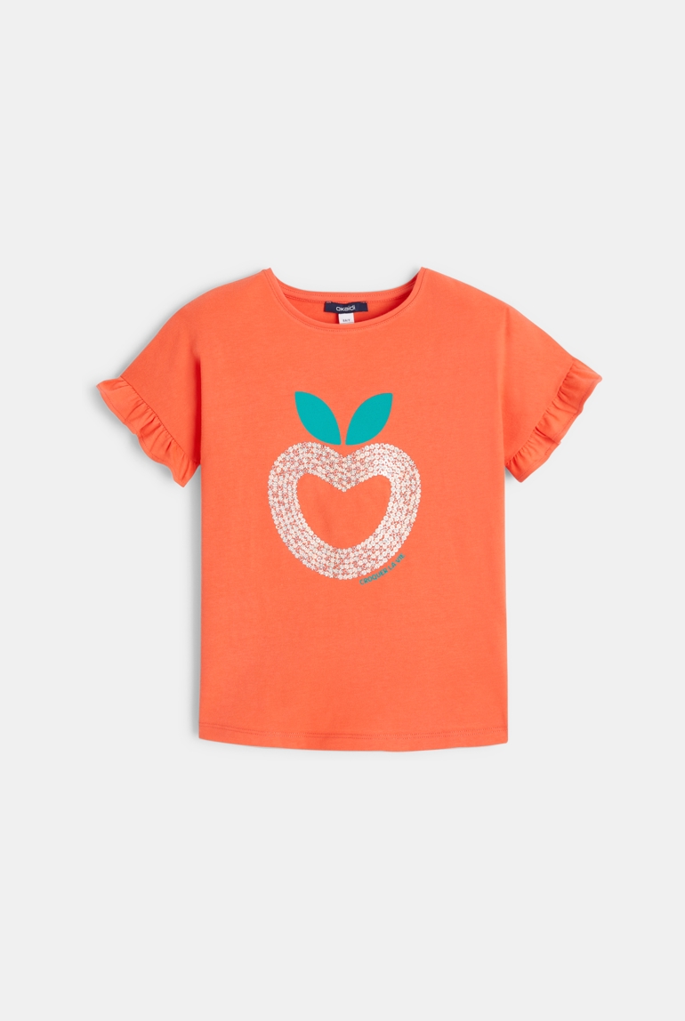 T-shirt à sequins motif pomme orange fille 1