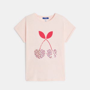 Girls' pink cherry sequin T-shirt 1