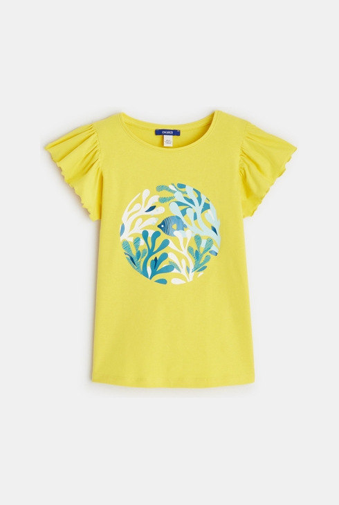 T-Shirt mit Rüschen an den Ärmeln Gelb Mädchen 1