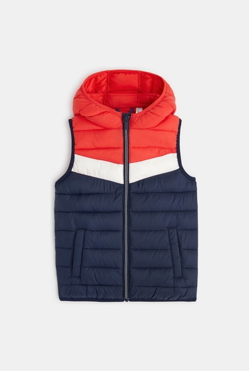 Doudoune légère sans manches et à capuche bleue garçon 1