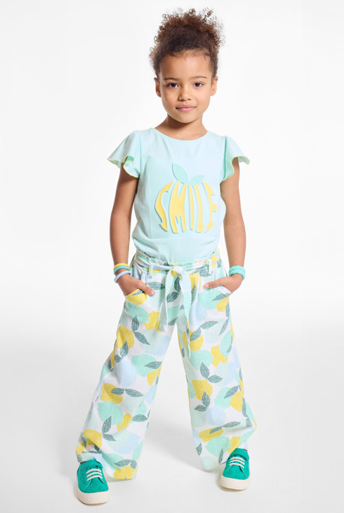 Dekliške zelene široke hlače s potiskom 1