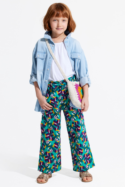 Pantalon large imprimé vert fille 1