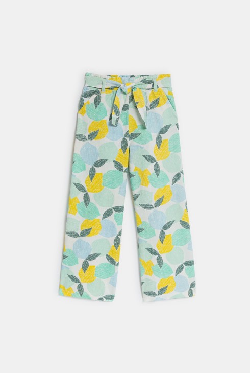 Dekliške zelene široke hlače s potiskom 2