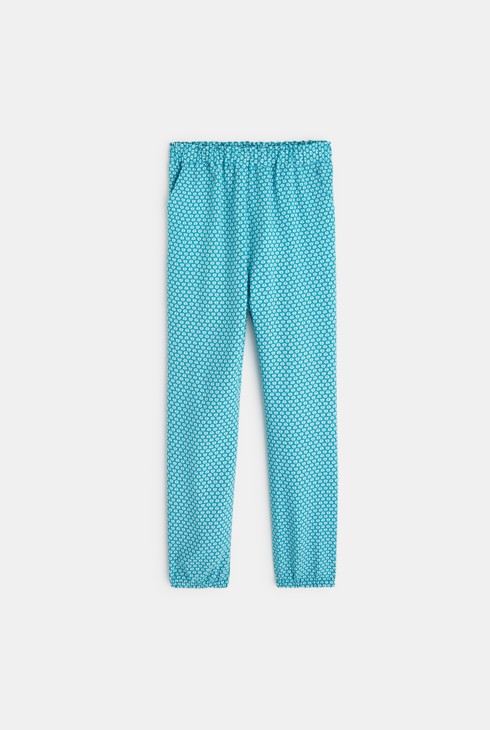 Potiskane hlače v stilu telovadnih hlač modra deklica 1