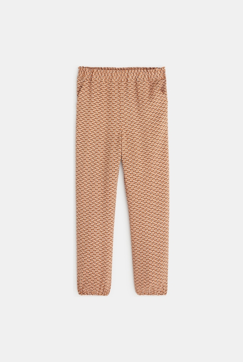 Potiskane hlače v stilu telovadnih hlač rjava deklica 1