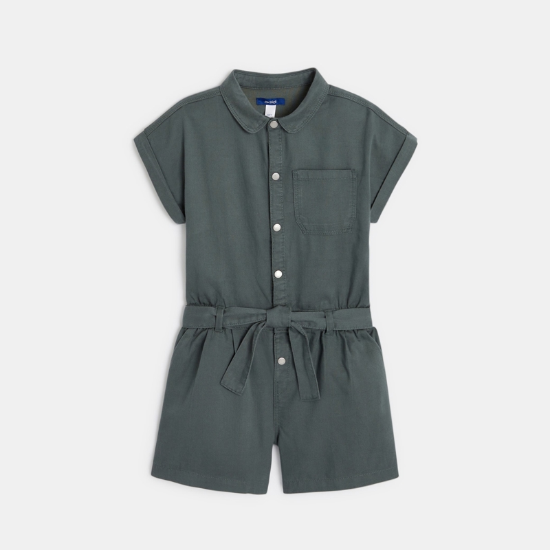 OKAIDI - Combishort en toile unie kaki fille - Fille