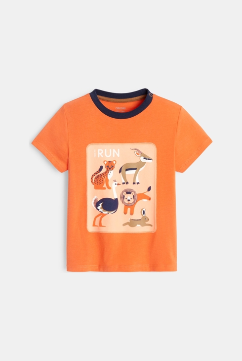 Majica z živalmi, ki tečejo  oranžna dojenček deček 1