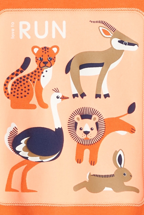Majica z živalmi, ki tečejo  oranžna dojenček deček 2