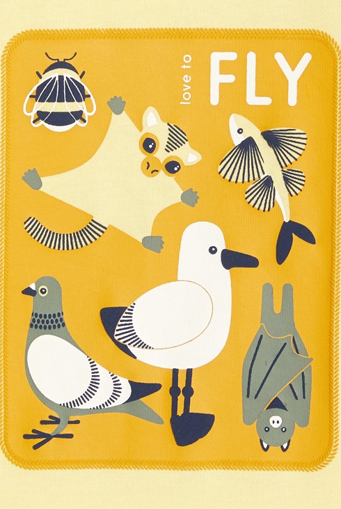 Majica z letečimi živalmi  rumena dojenček deček 2