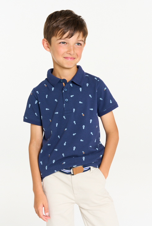 Bedrucktes Poloshirt Blau Jungen 1