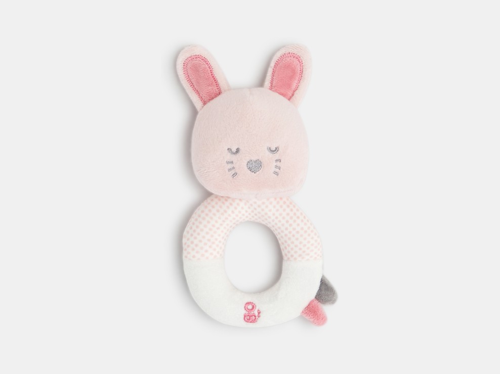 Peluche hochet lapin rose naissance 1
