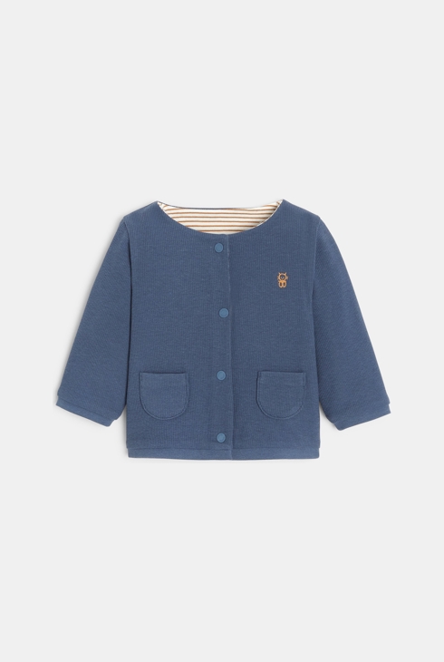 Gilet réversible maille et rayures bleu naissance 1