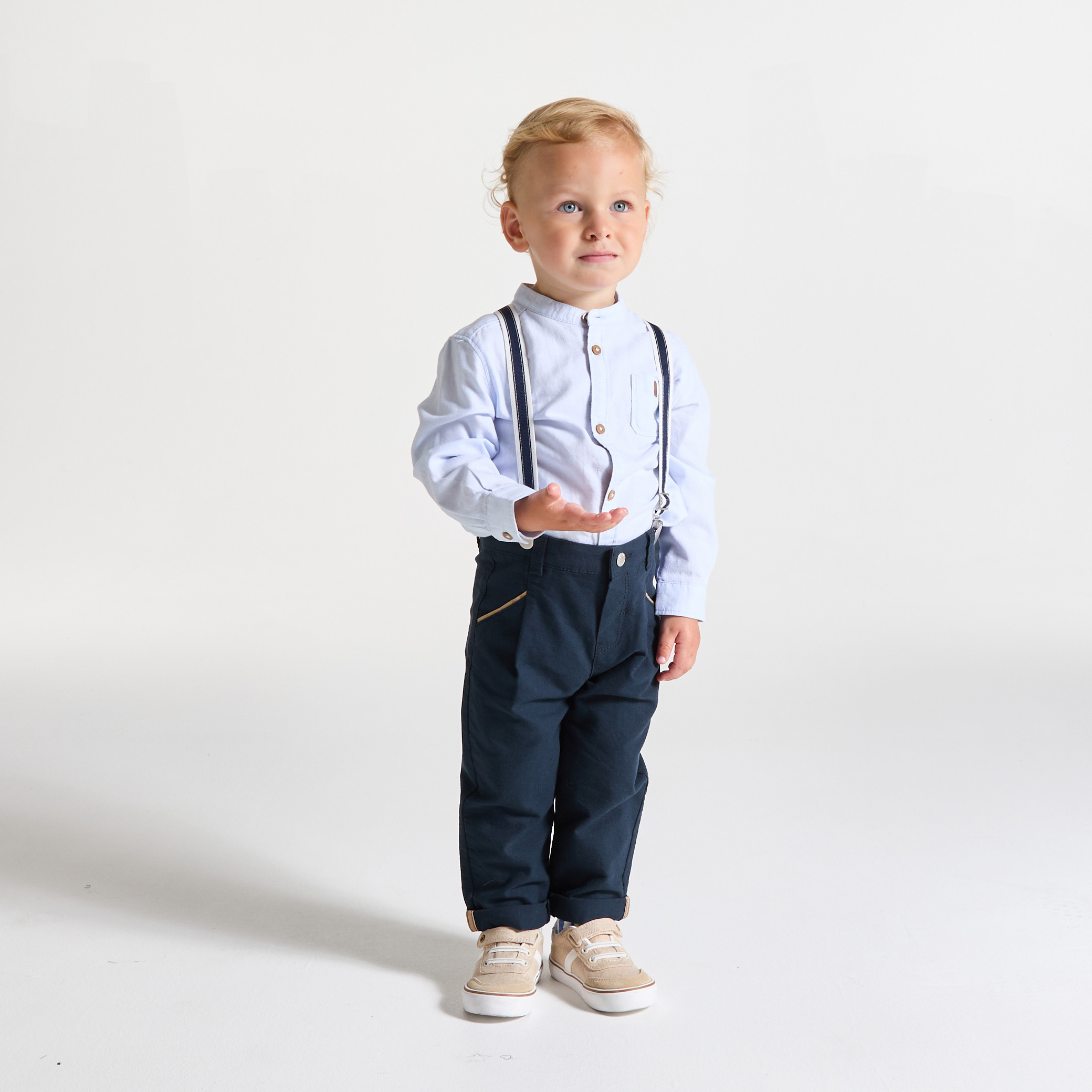 Baby boy's navy blue chino trousers with braces