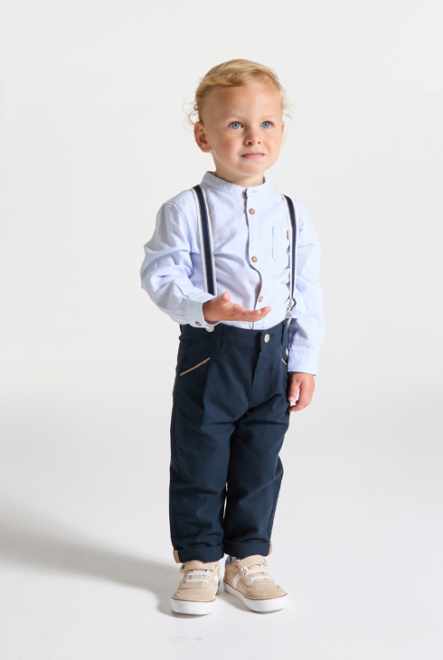 Pantalón chino con tirantes azul marino bebé niño 1