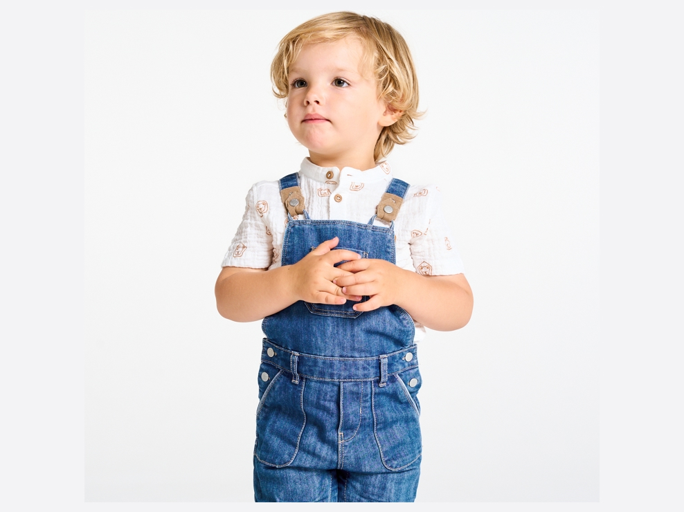 Salopette courte denim bleu bébé garçon 1
